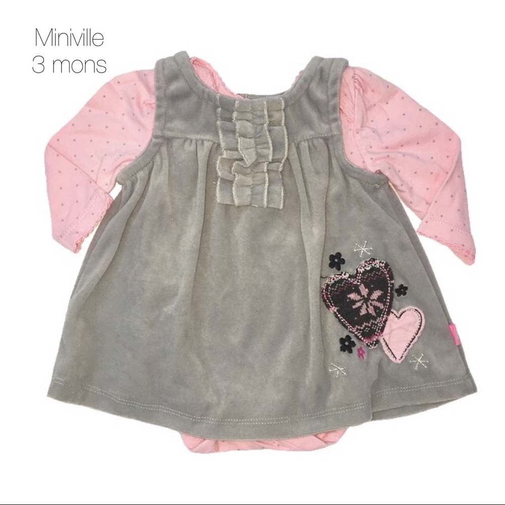 Miniville Pink Gray Polka Dot Dress Set 3 Mon